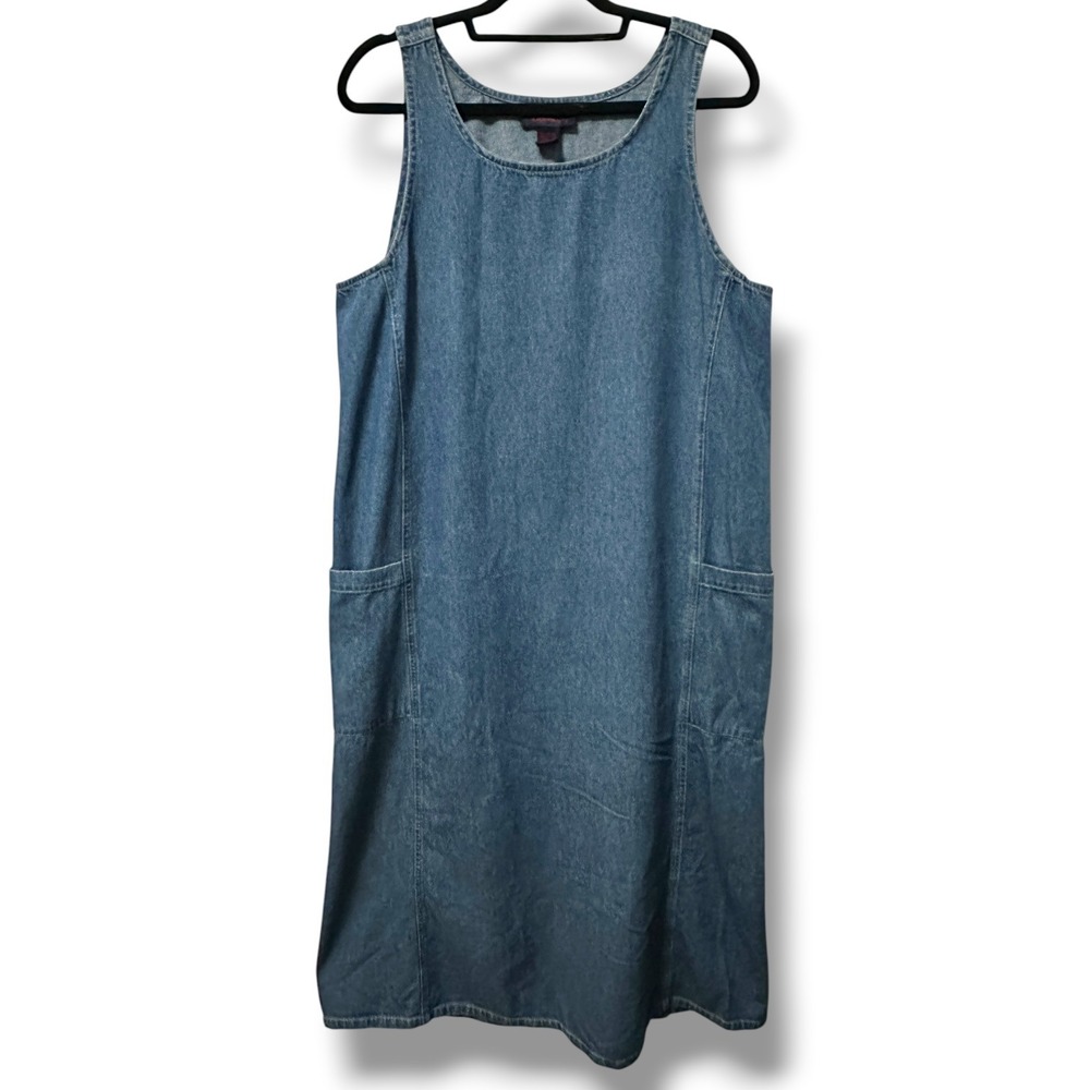Vintage 90s Denim Apron Chore Dress Long Modest Midi Jumper Western Grunge L